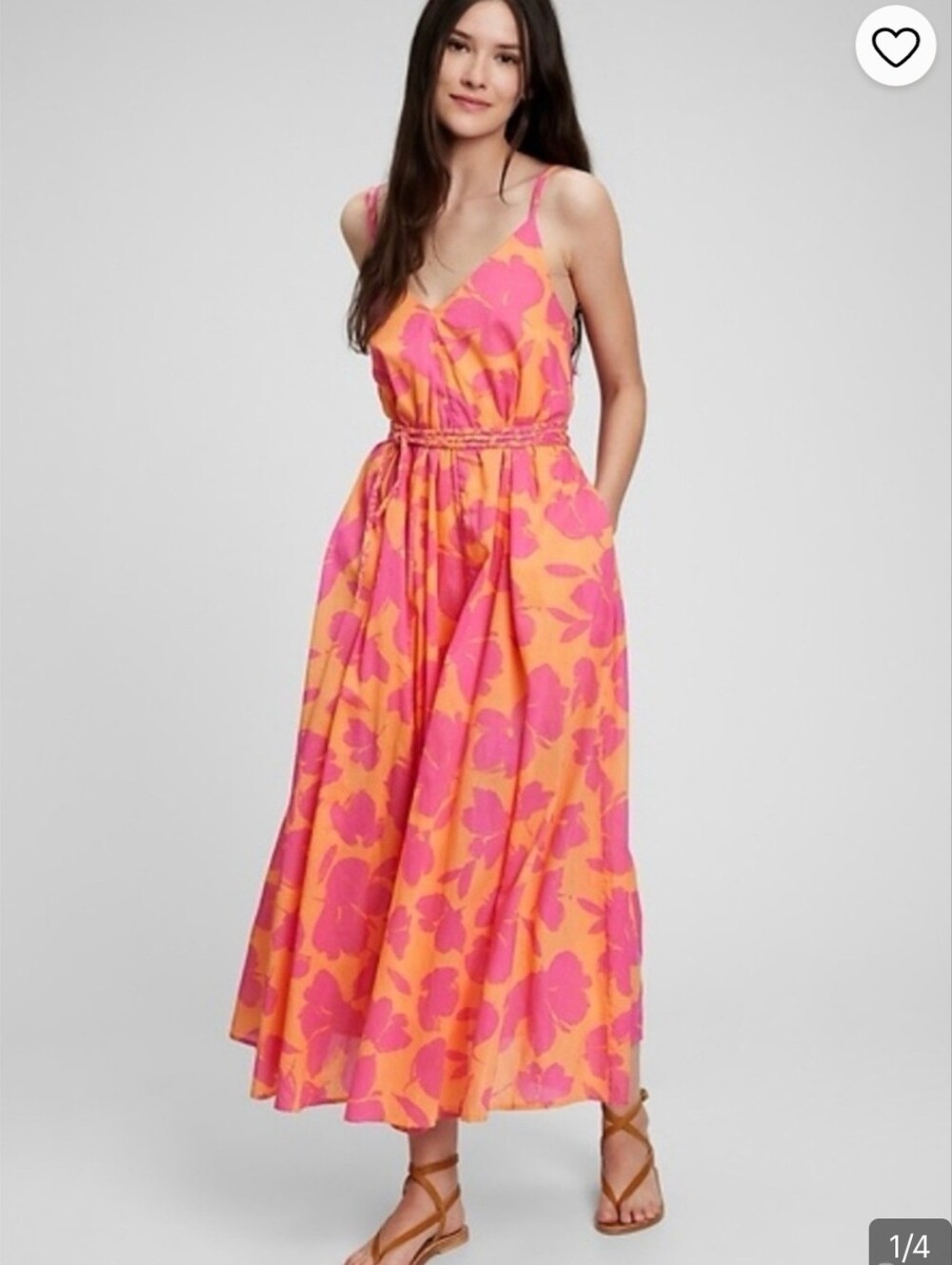 GAP Pink and Orange Floral Maxi Dress with Braided Waist Sz Xl Tall
